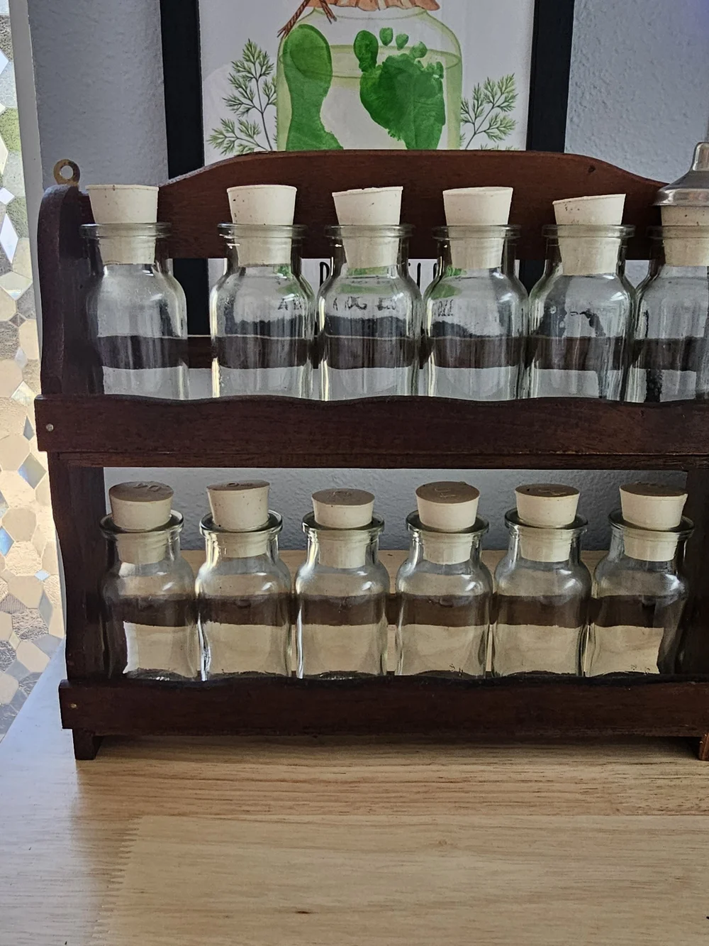 Wooden Countertop Spice Rack with 12 Glass Jars - Brown